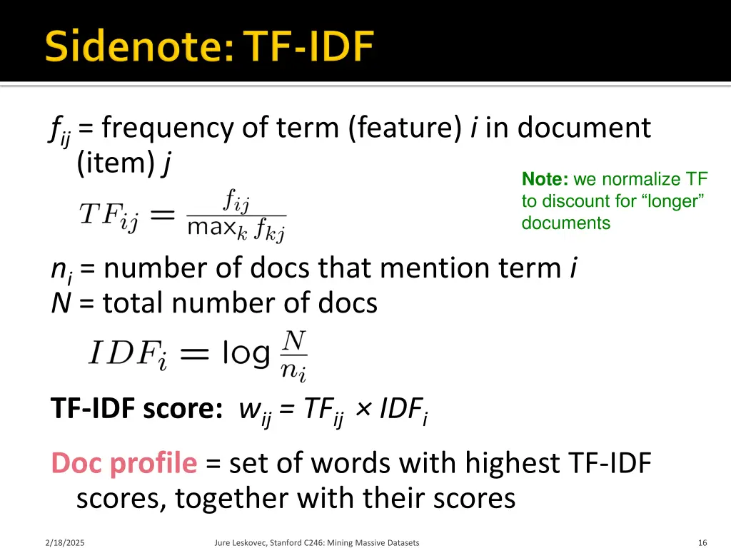 f ij frequency of term feature i in document item