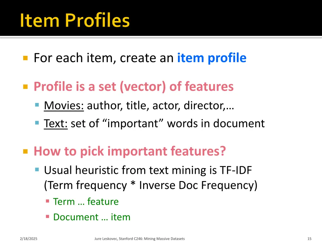 for each item create an item profile