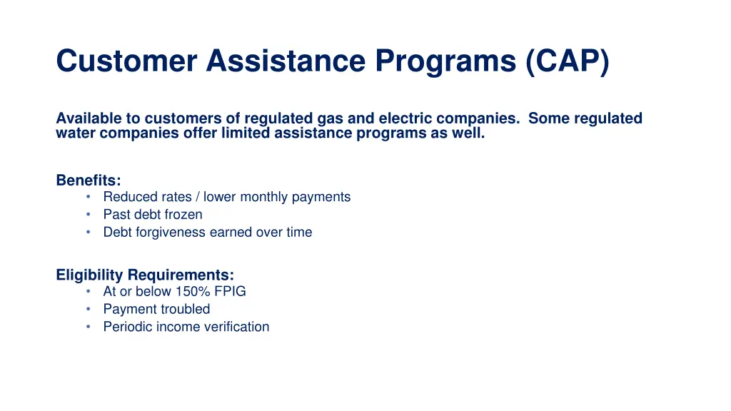 customer assistance programs cap