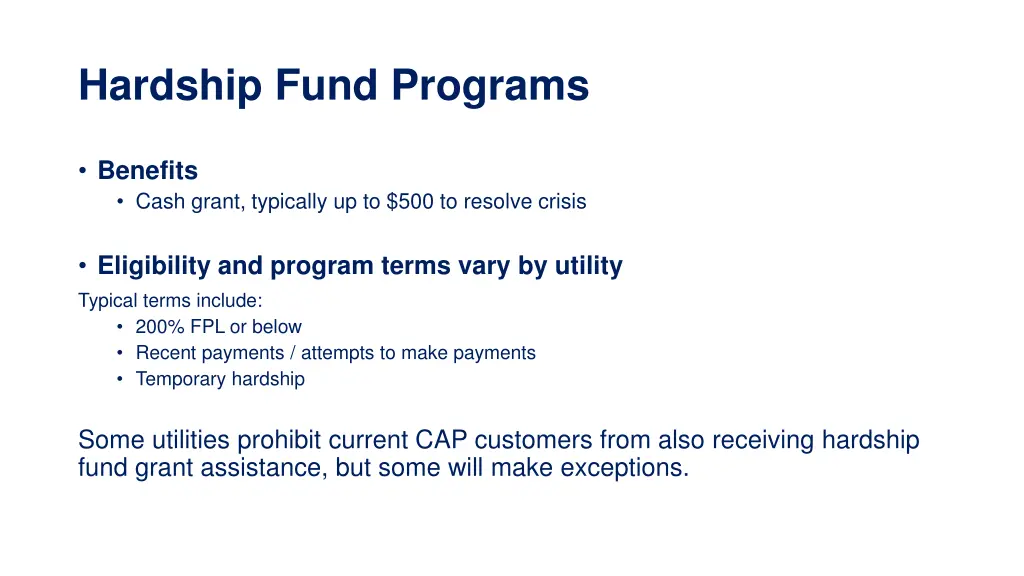 hardship fund programs