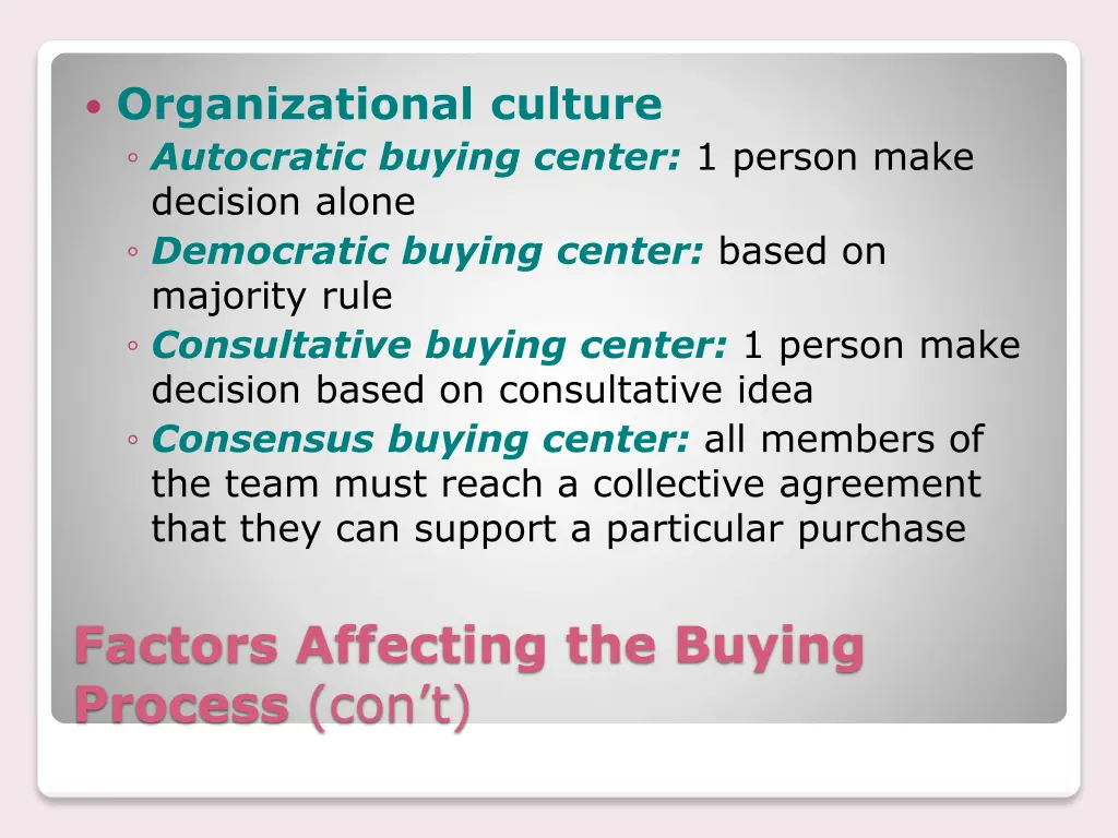 organizational culture autocratic buying center