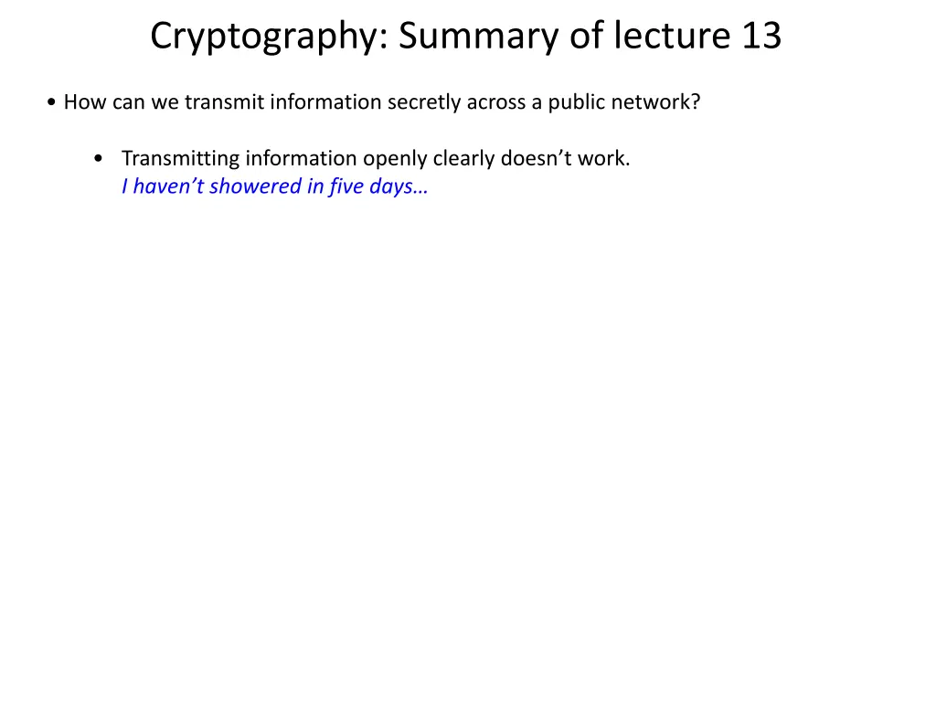 cryptography summary of lecture 13 2