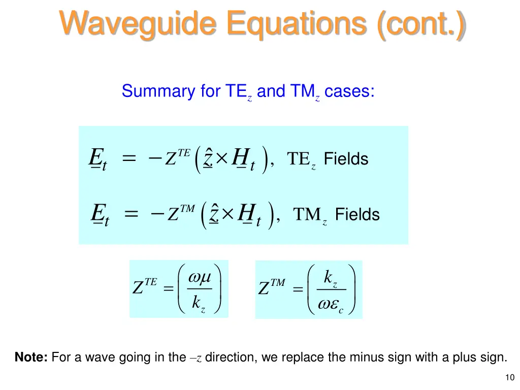 waveguide equations cont 2