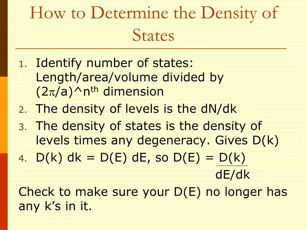 how to determine the density of states 1