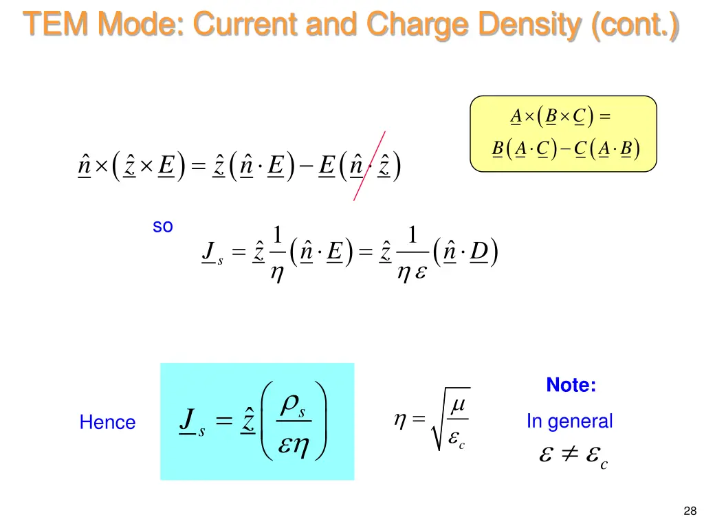 tem mode current and charge density cont
