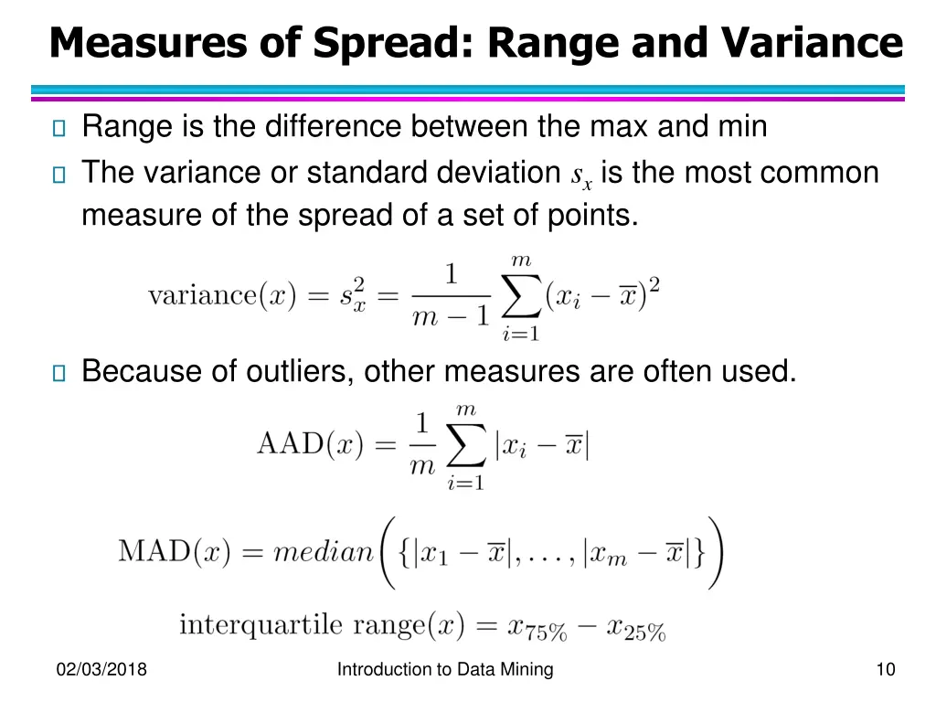 measures of spread range and variance