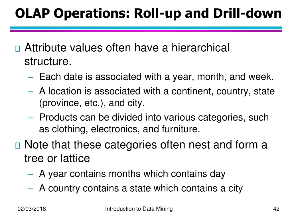 olap operations roll up and drill down