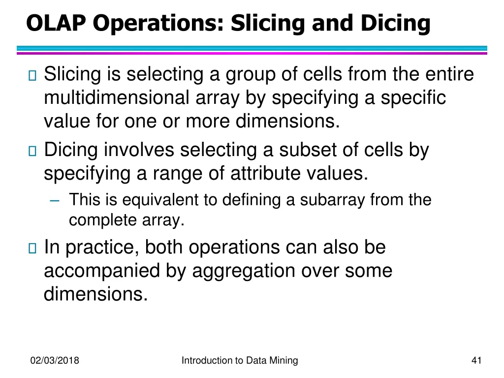olap operations slicing and dicing