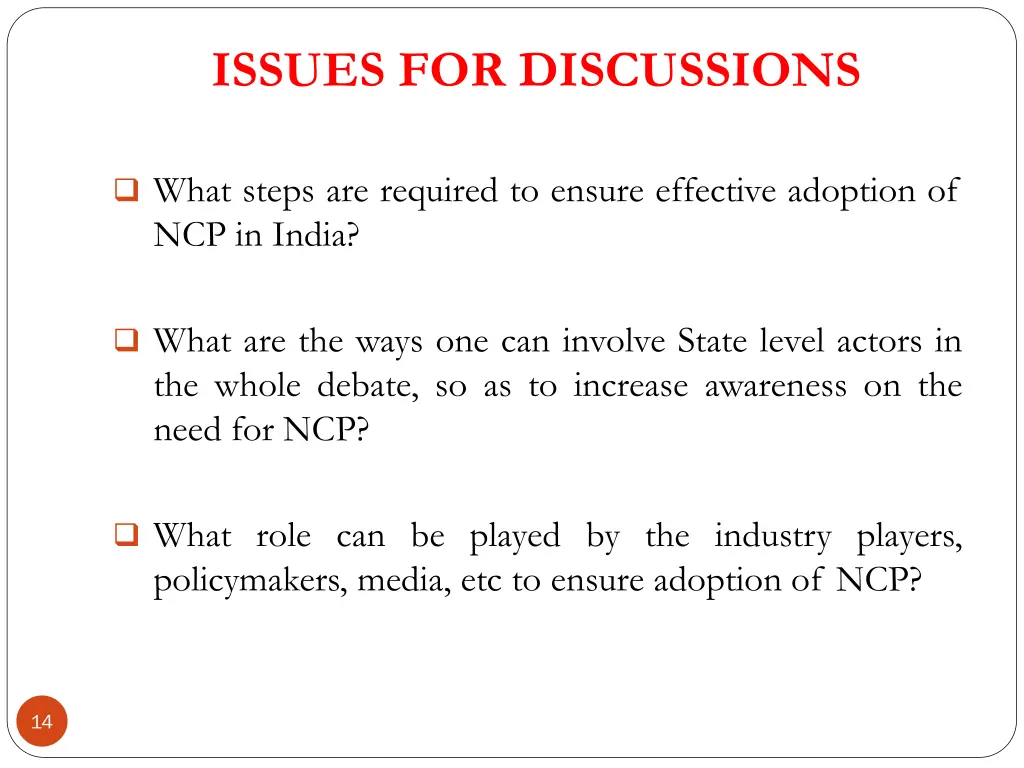 issues for discussions