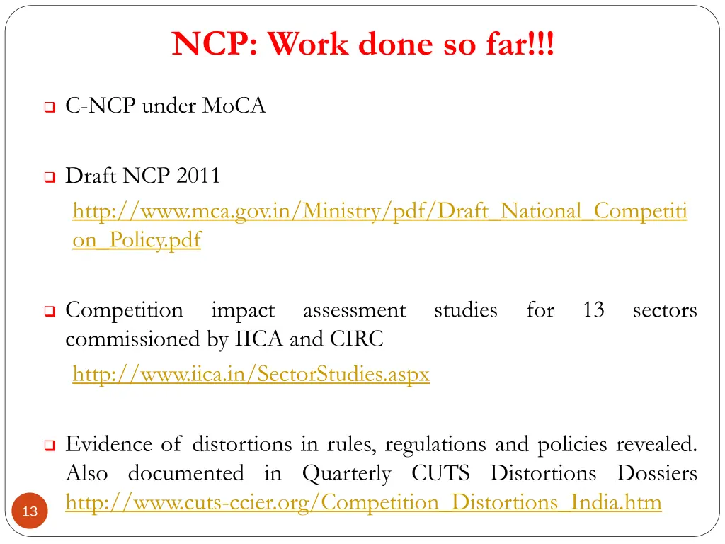 ncp work done so far