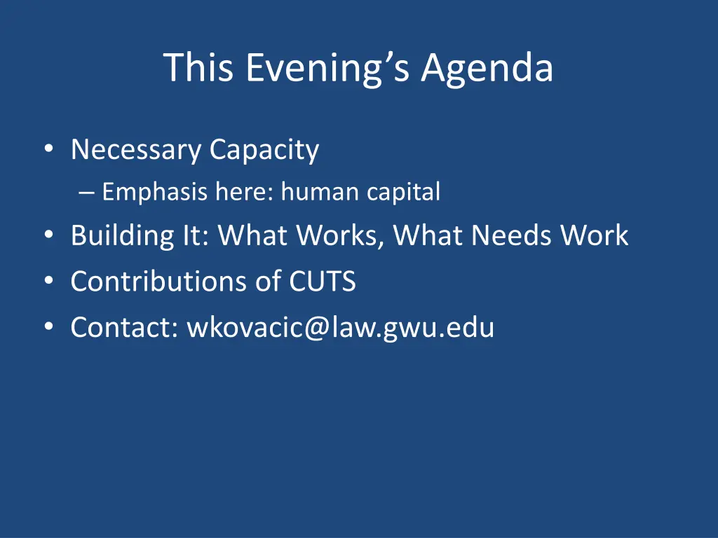 this evening s agenda