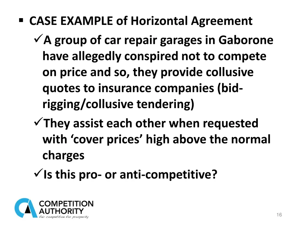 case example of horizontal agreement a group