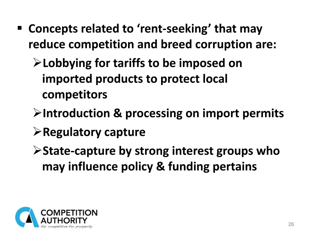 concepts related to rent seeking that may reduce