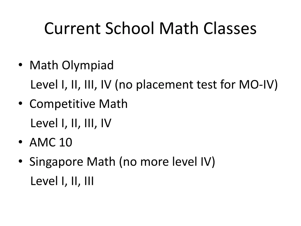 current school math classes