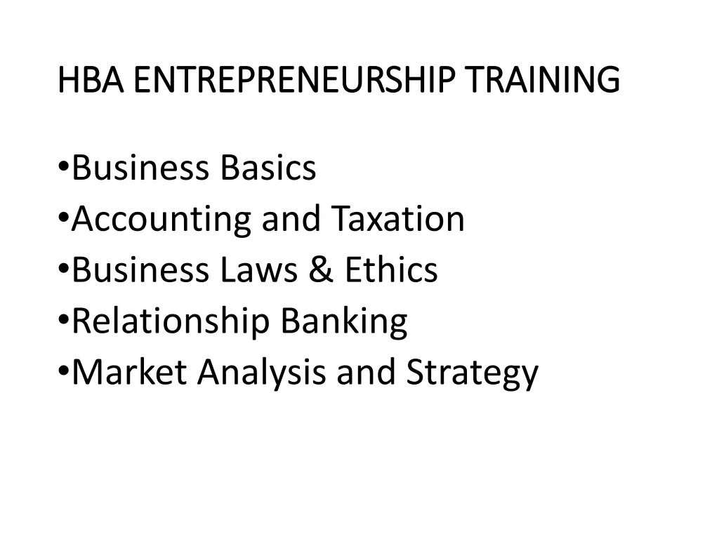 hba entrepreneurship training