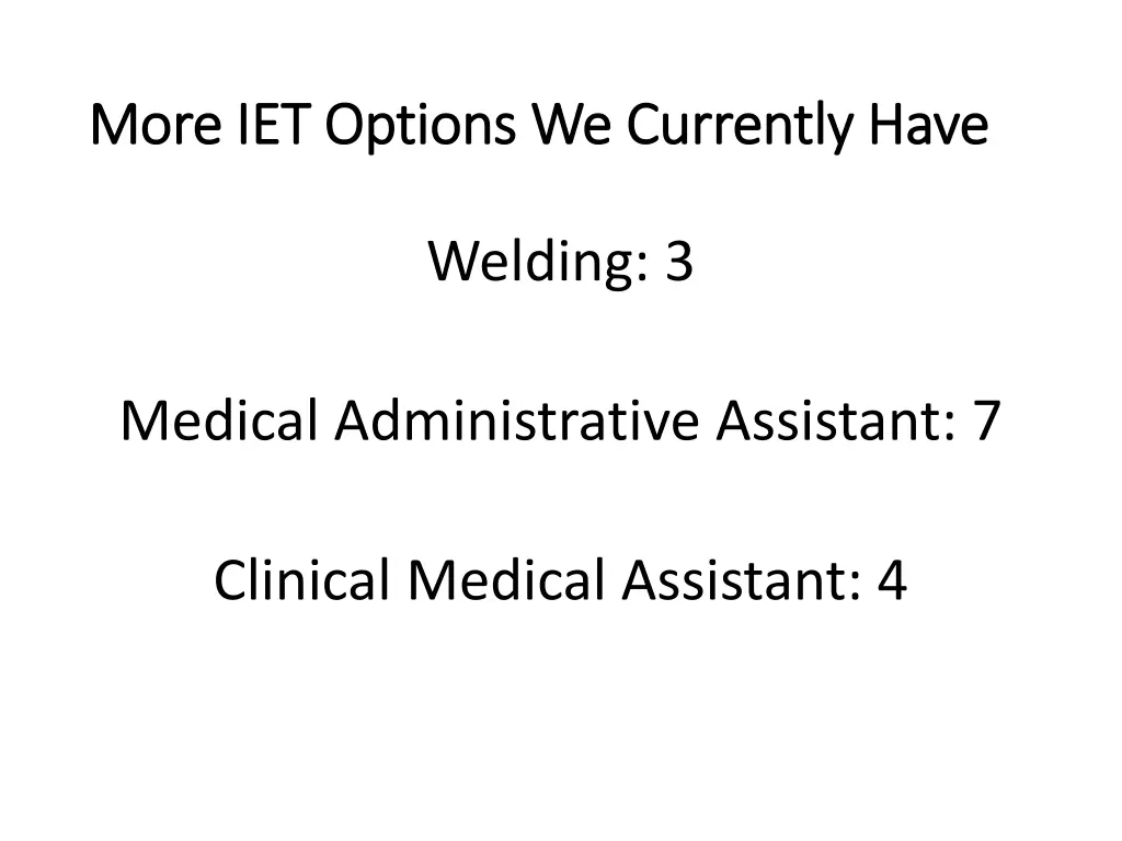 more iet options we currently have more