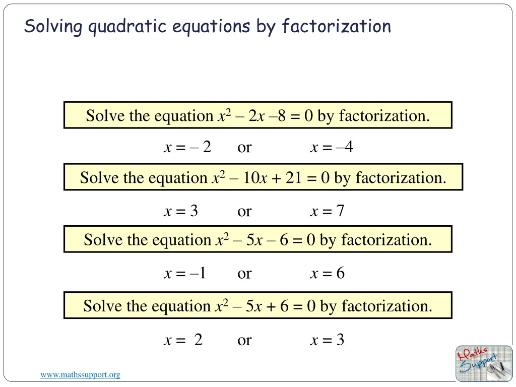 solving quadratic equations by factorization 2