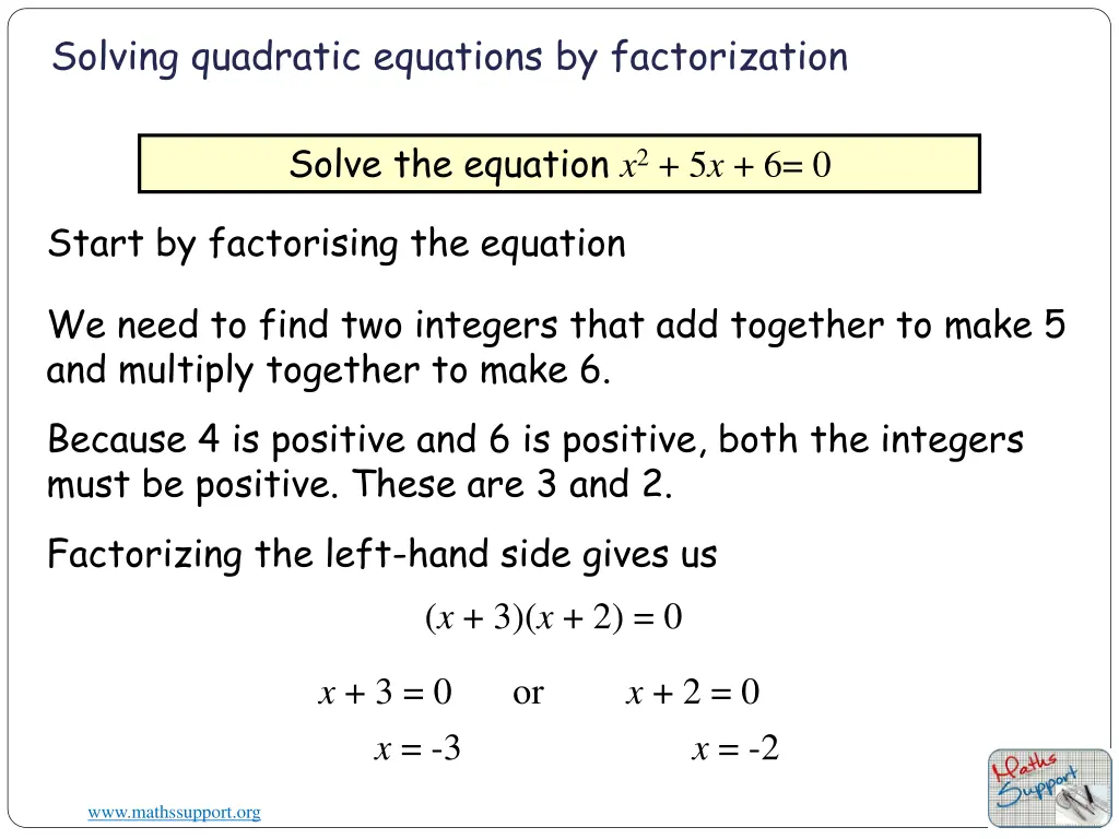 solving quadratic equations by factorization