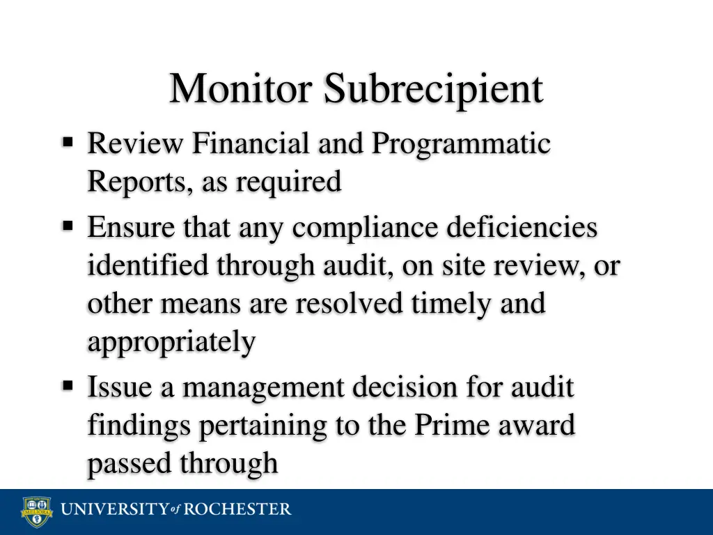 monitor subrecipient review financial