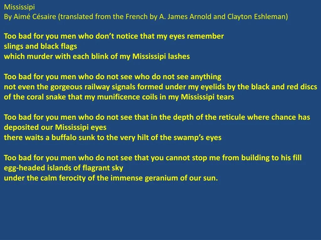 mississipi by aim c saire translated from