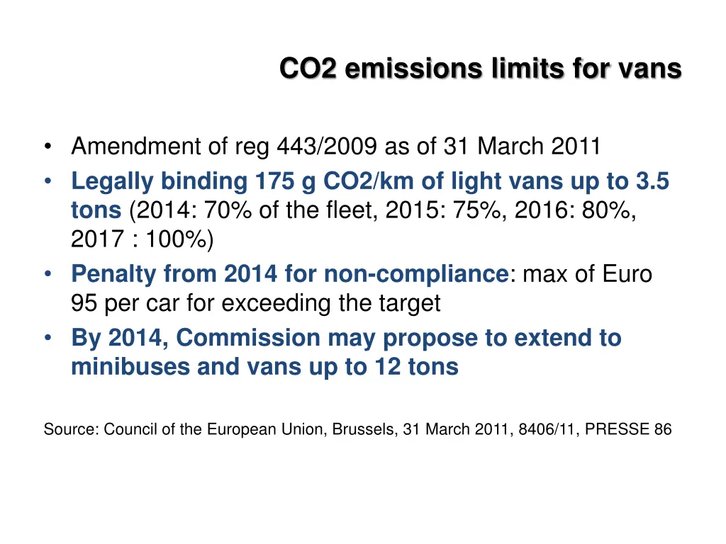 co2 emissions limits for vans