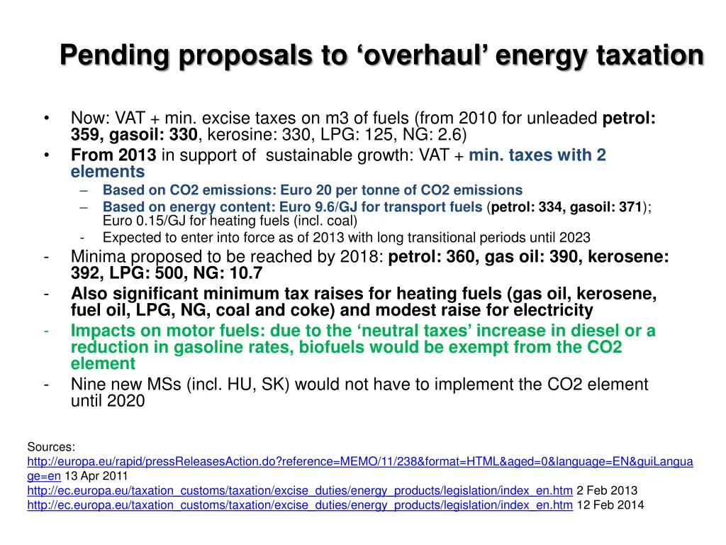 pending proposals to overhaul energy taxation