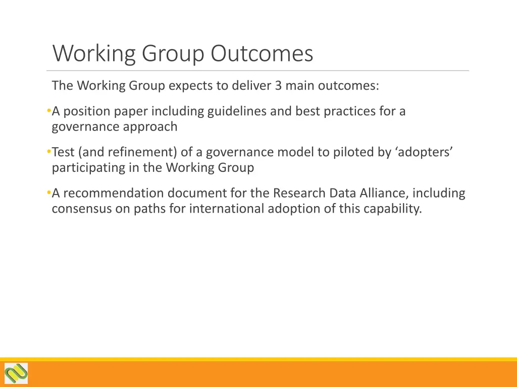 working group outcomes