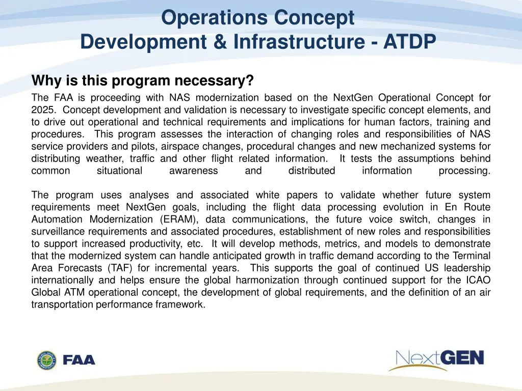 operations concept development infrastructure atdp
