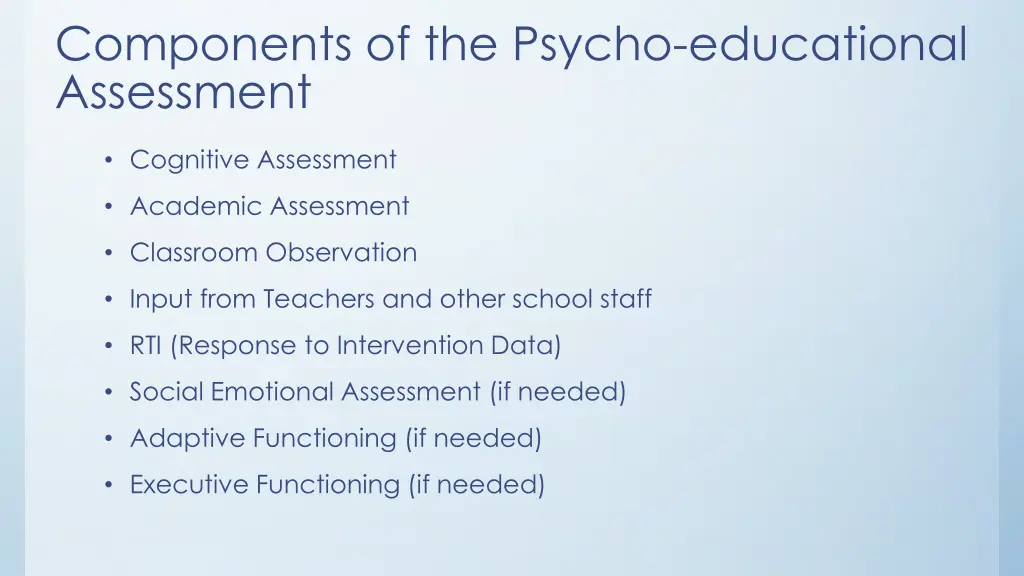 components of the psycho educational assessment