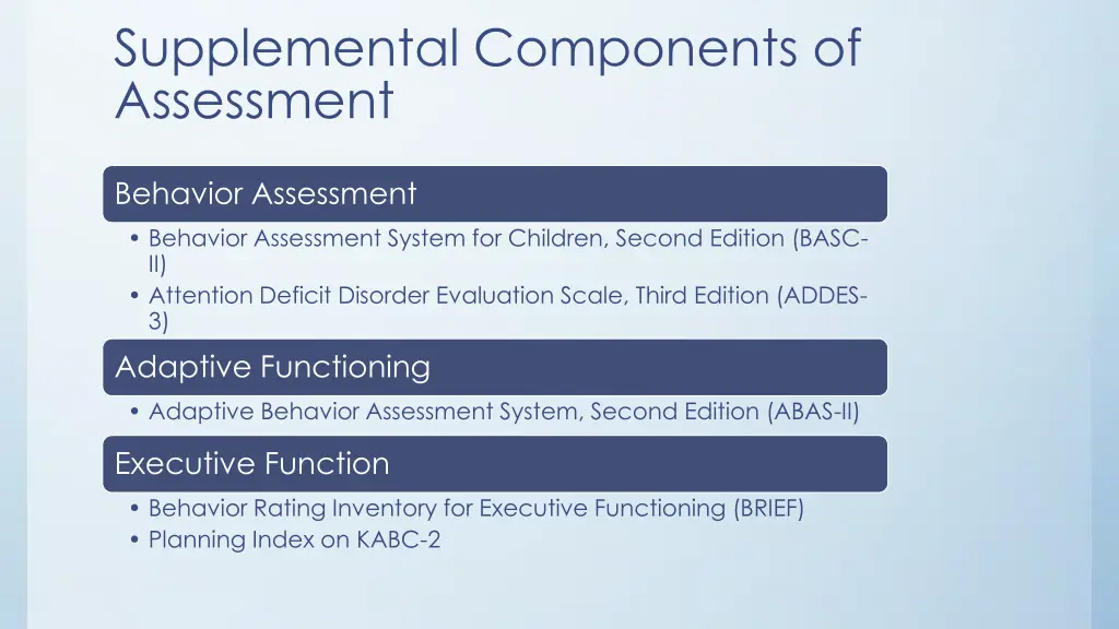 supplemental components of assessment