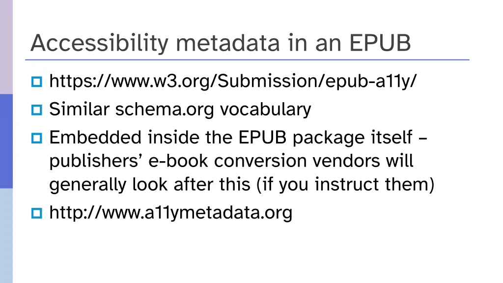 accessibility metadata in an epub