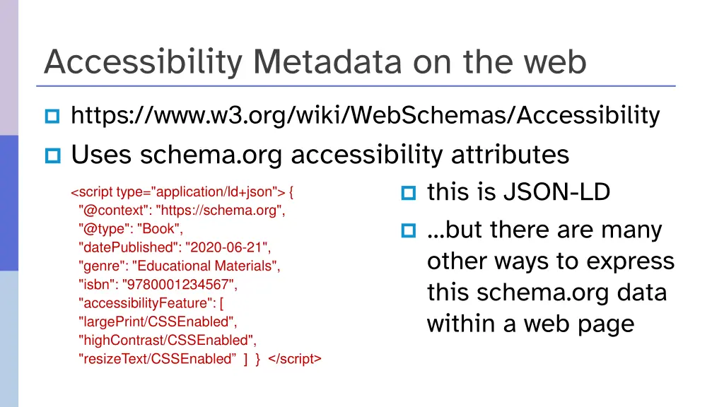 accessibility metadata on the web