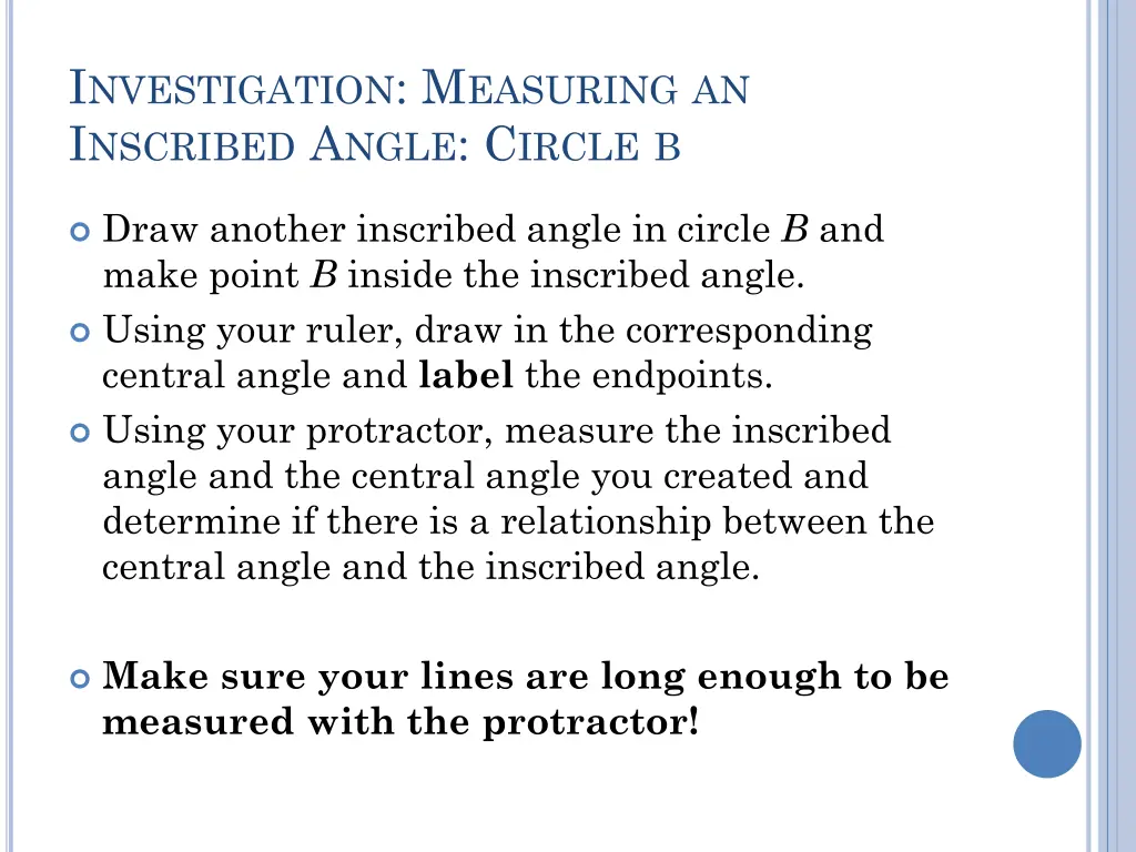 i nvestigation m easuring an i nscribed a ngle 1