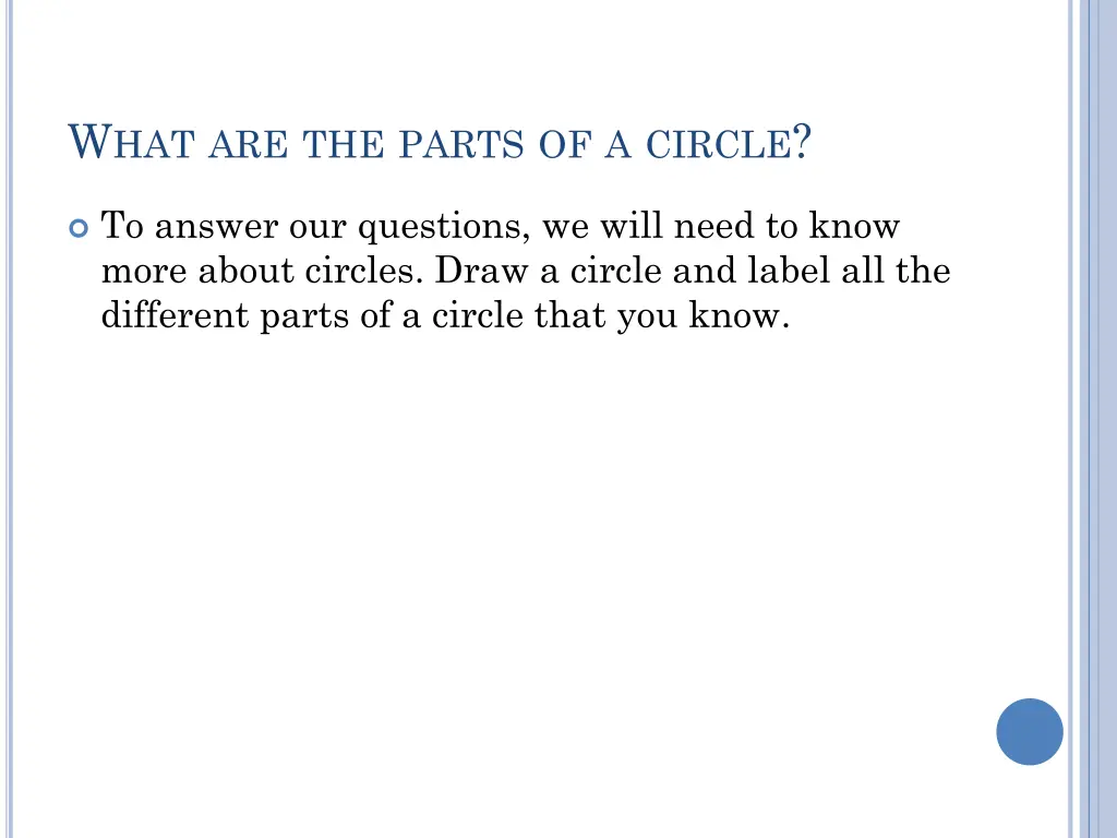 w hat are the parts of a circle