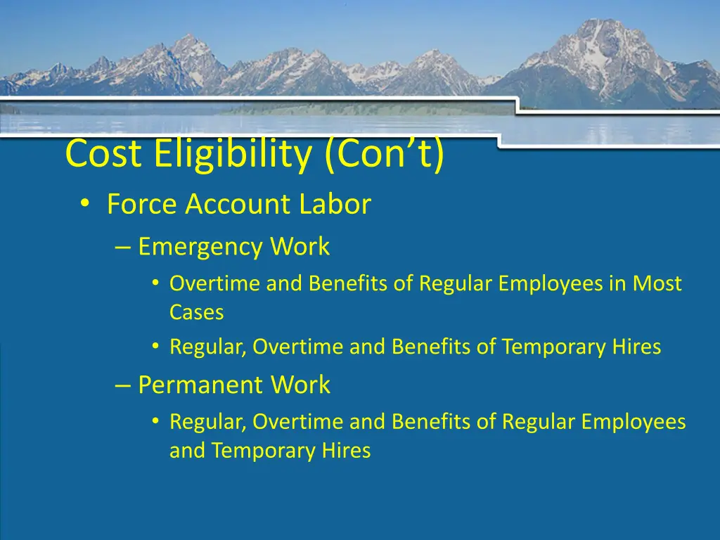 cost eligibility con t force account labor