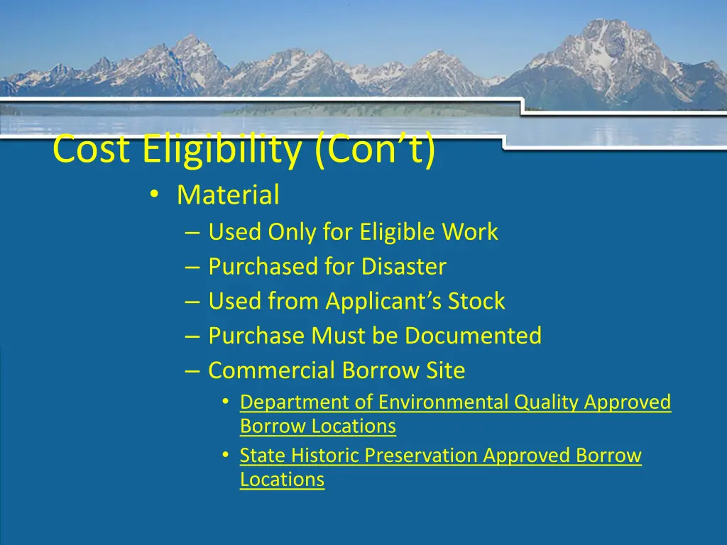 cost eligibility con t material used only