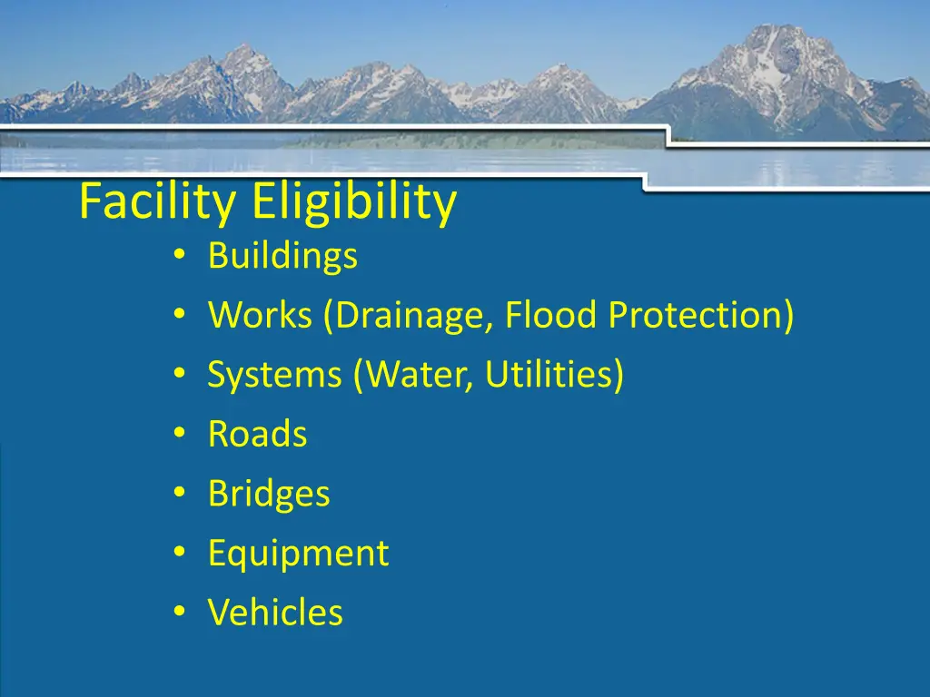 facility eligibility buildings works drainage