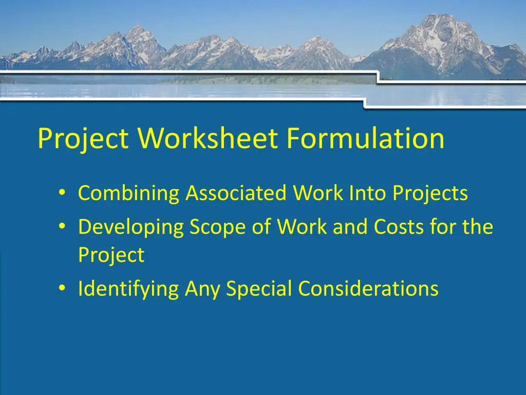 project worksheet formulation