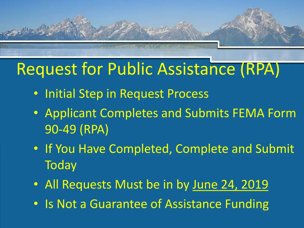 request for public assistance rpa initial step