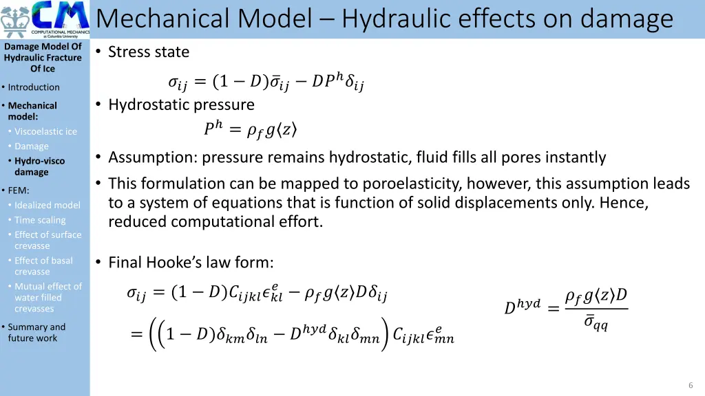 mechanical model hydraulic effects on damage