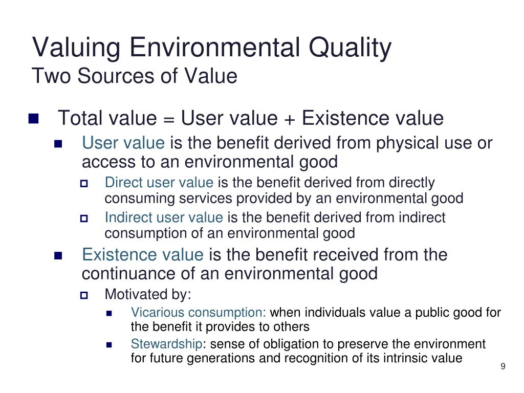 valuing environmental quality two sources of value