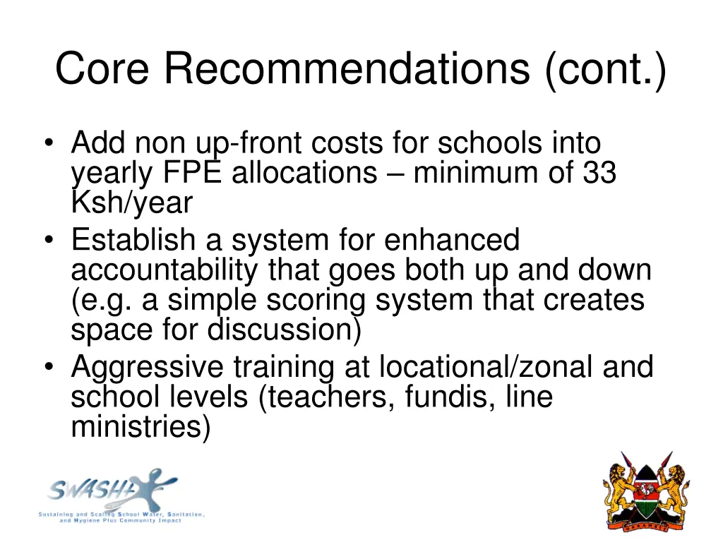 core recommendations cont
