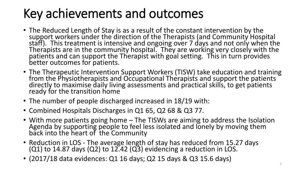 key achievements and outcomes key achievements