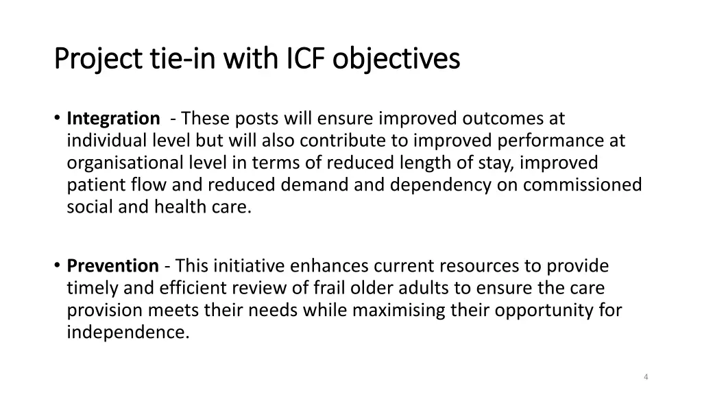 project tie project tie in with icf objectives