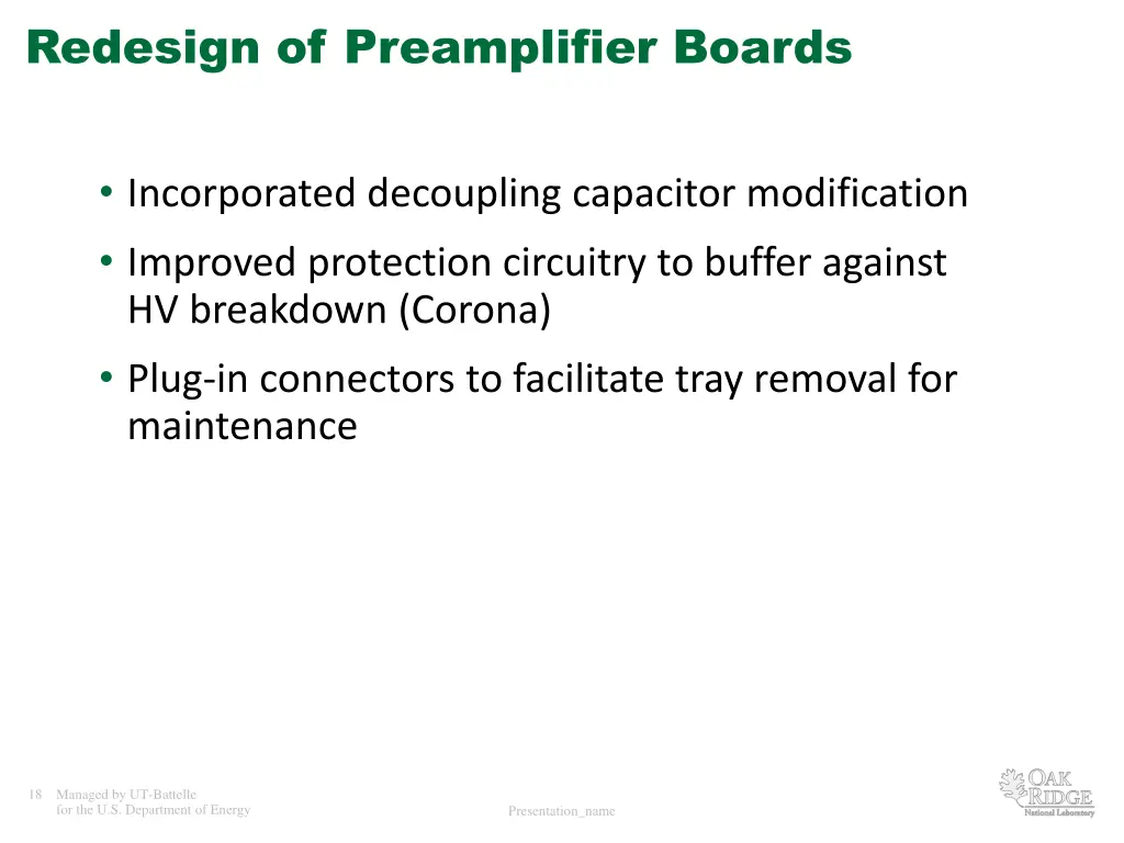 redesign of preamplifier boards