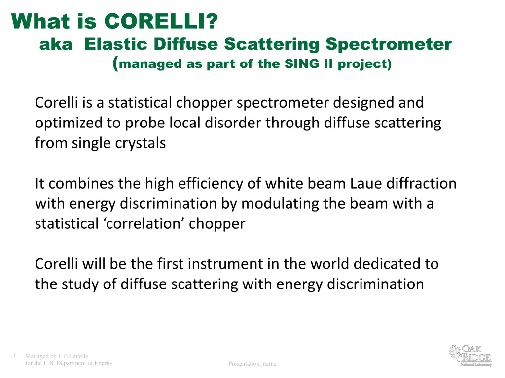 what is corelli aka elastic diffuse scattering