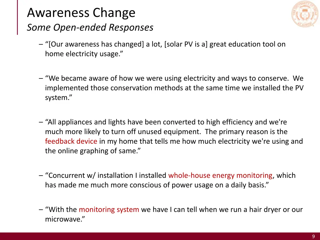 awareness change some open ended responses