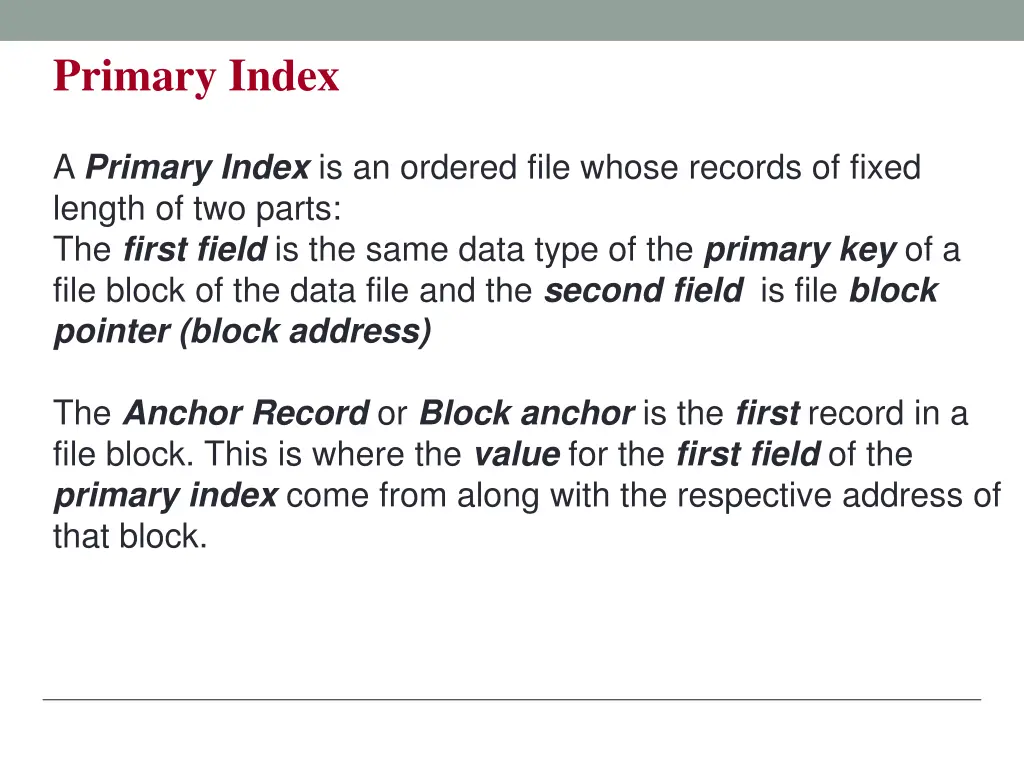 primary index