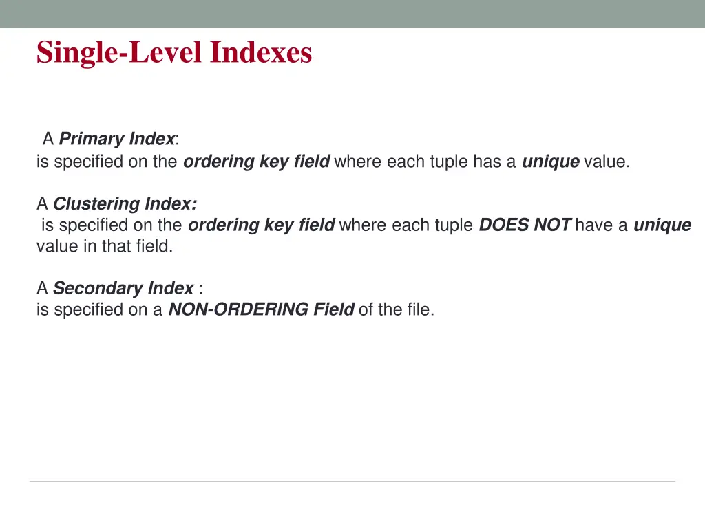 single level indexes