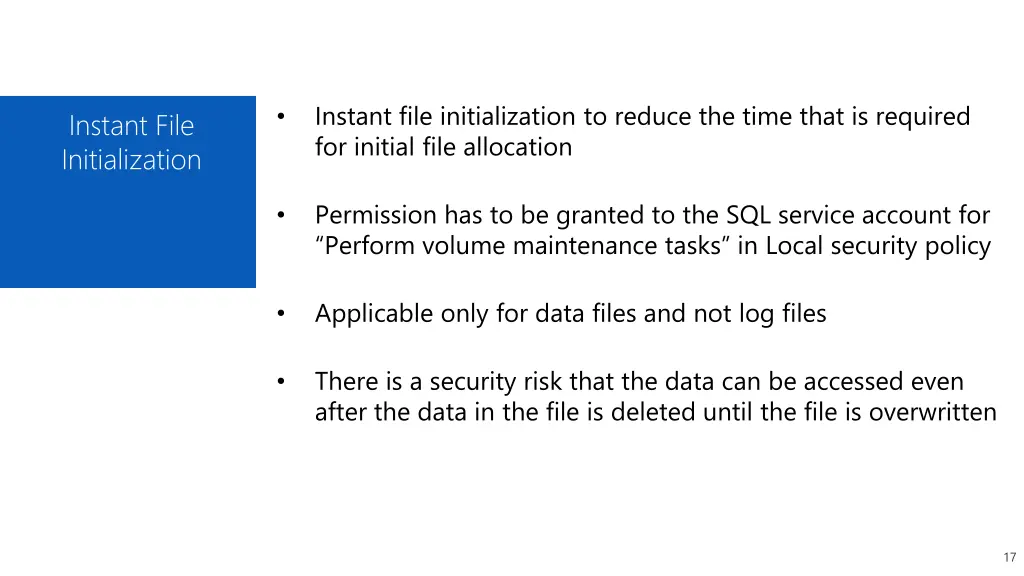 instant file initialization to reduce the time